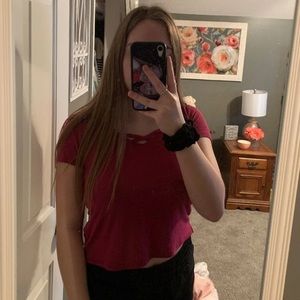 pink crisscross shirt